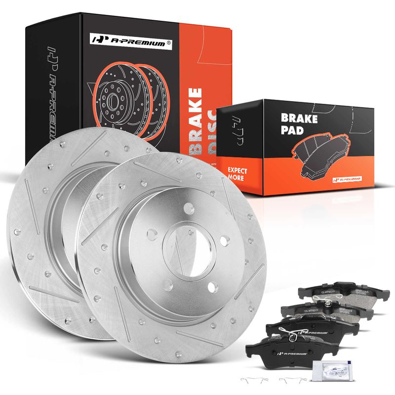 Rear Drilled Rotors & Ceramic Brake Pads for Ford Focus 2012-2018