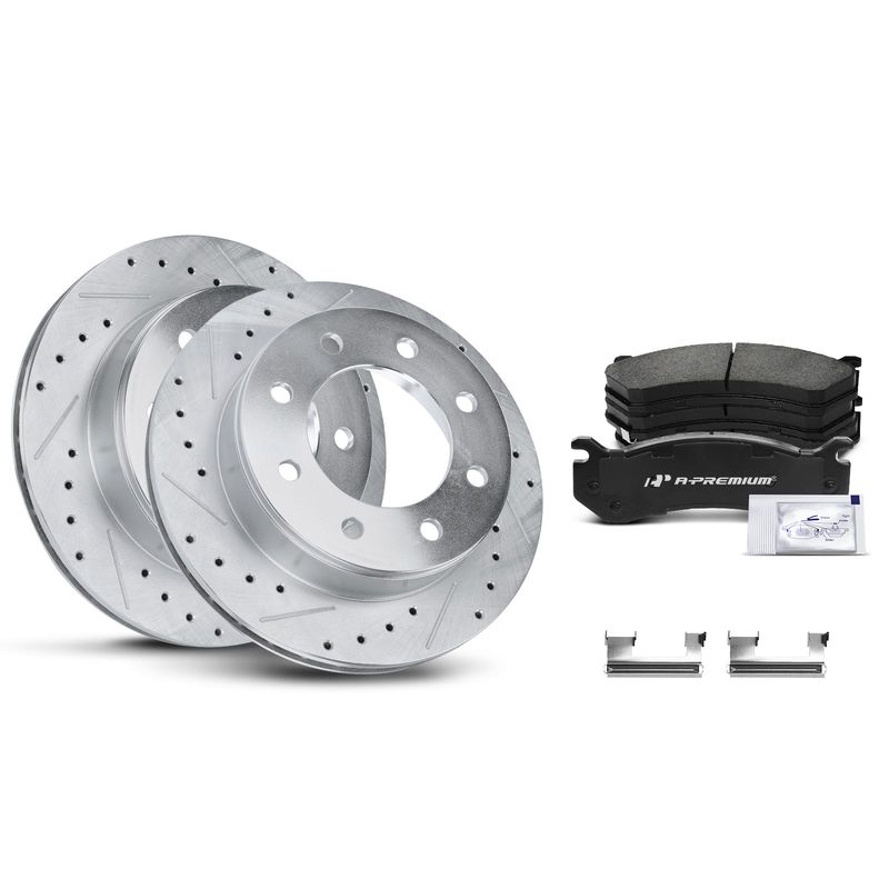 Rear Drilled Rotors & Ceramic Brake Pads for Chevy Suburban 2500 GMC Sierra 2500