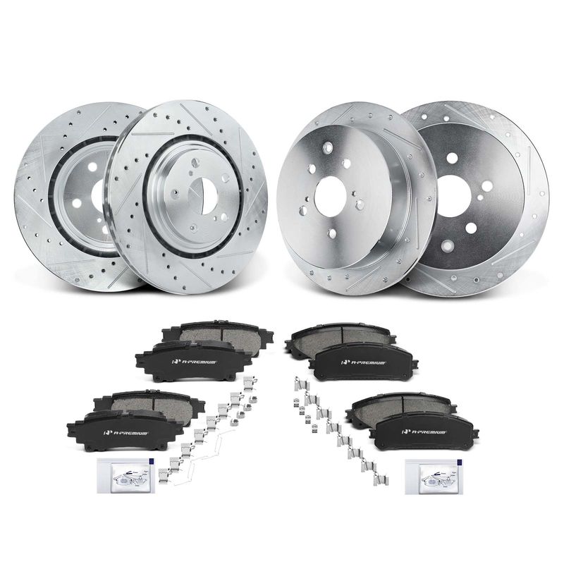 Front & Rear Drilled Rotors & Ceramic Brake Pads for Toyota Sienna Lexus RX350