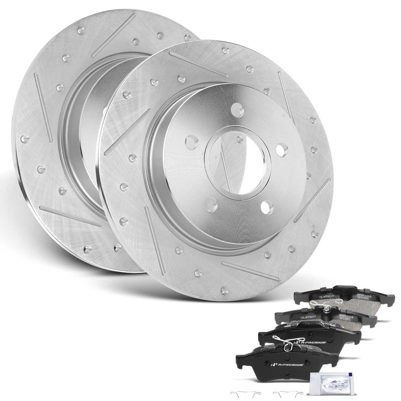 Rear Drilled Rotors & Ceramic Brake Pads for Ford Focus 2012-2018