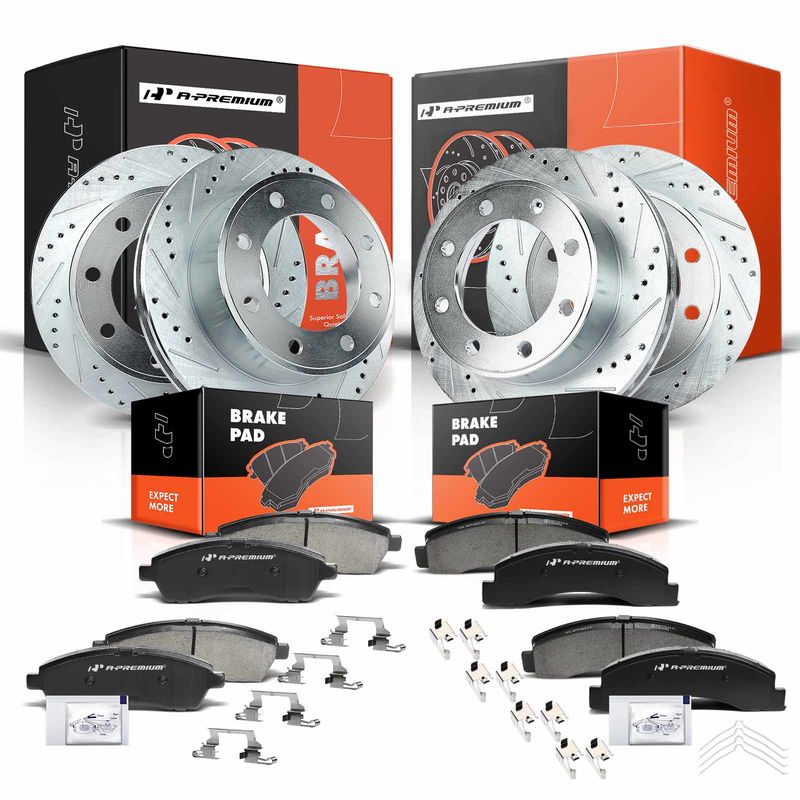 Front & Rear Drilled Rotors & Ceramic Brake Pads for Ford F-250 F-350 Super Duty