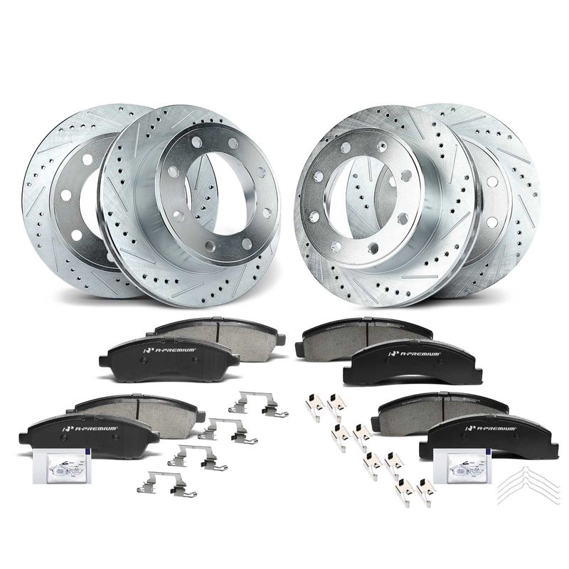 Front & Rear Drilled Rotors & Ceramic Brake Pads for Ford F-250 F-350 Super Duty