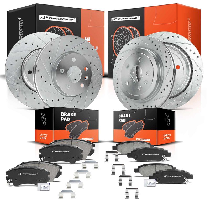 Front & Rear Drilled Rotors & Ceramic Brake Pads for Chevrolet Camaro 10-15