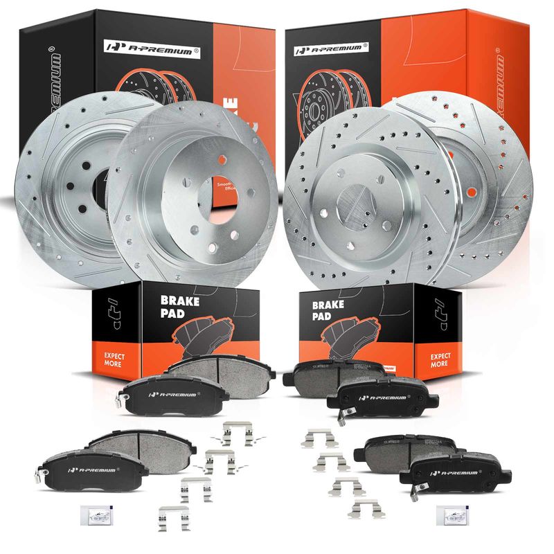 Front & Rear Drilled Rotors & Ceramic Brake Pads for Nissan Sentra 07-12 L4 2.5L