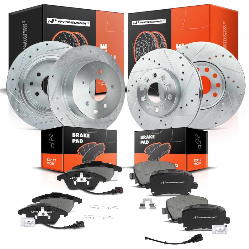 Front & Rear Drilled Rotors & Ceramic Brake Pads for VW Golf Jetta Rabbit
