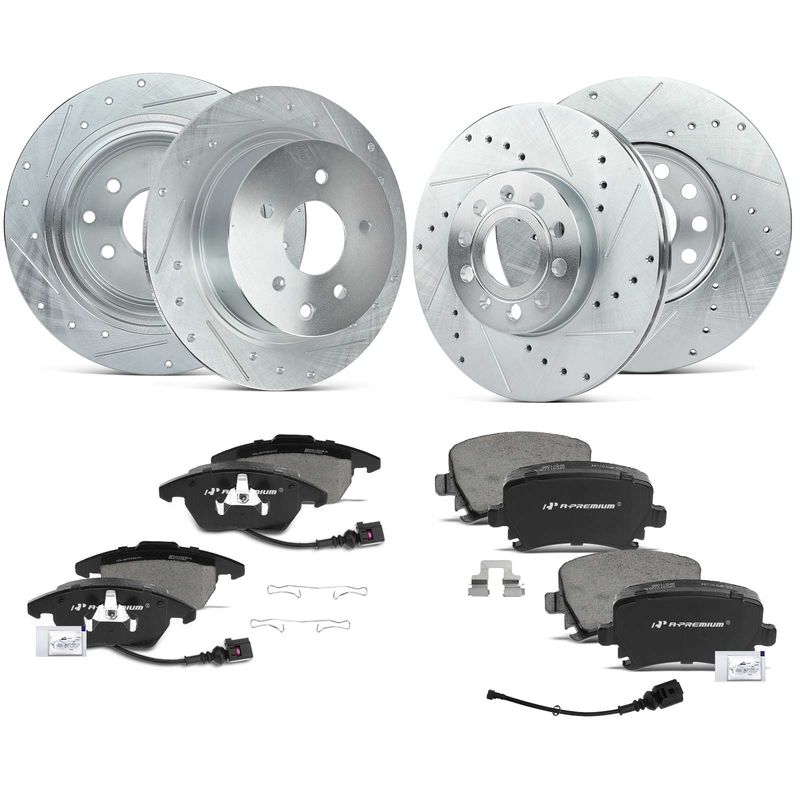 Front & Rear Drilled Rotors & Ceramic Brake Pads for VW Golf Jetta Rabbit