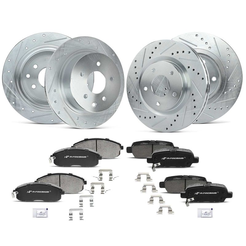 Front & Rear Drilled Rotors & Ceramic Brake Pads for Nissan Sentra 07-12 L4 2.5L