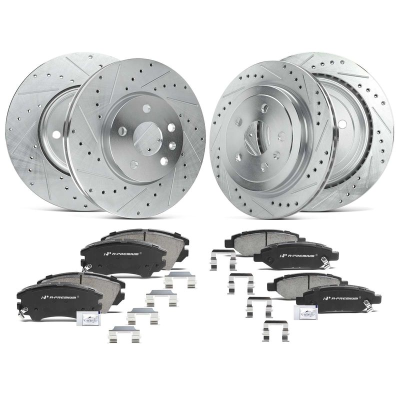 Front & Rear Drilled Rotors & Ceramic Brake Pads for Chevrolet Camaro 10-15