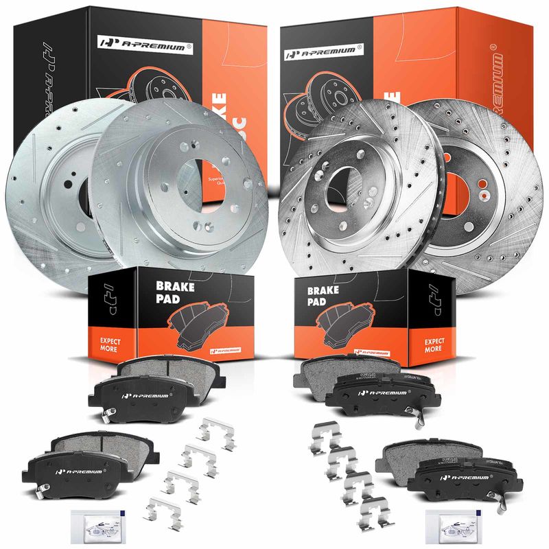 Front & Rear Drilled Rotors & Ceramic Brake Pads for Hyundai Sonata Kia Optima