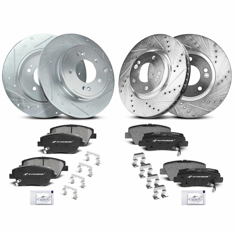 Front & Rear Drilled Rotors & Ceramic Brake Pads for Hyundai Sonata Kia Optima