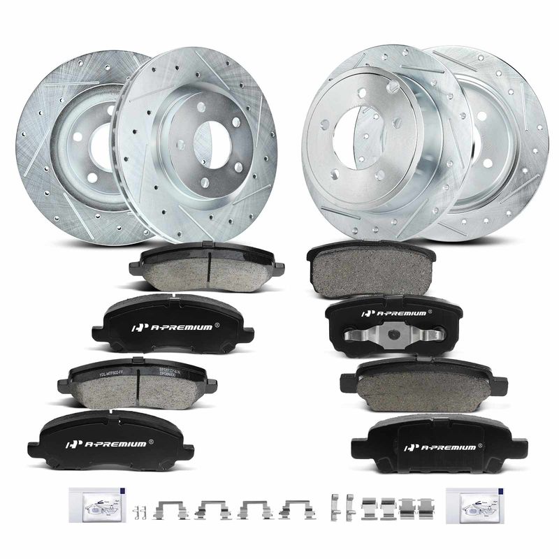Front & Rear Drilled Rotors & Ceramic Brake Pads for Dodge Caliber Jeep Chrysler