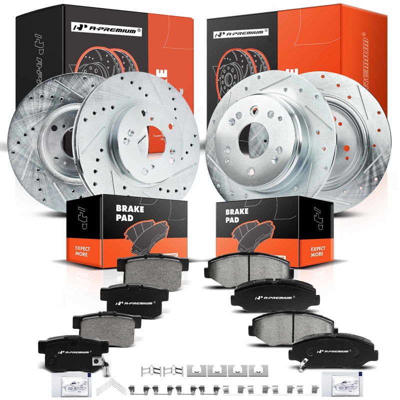 Front & Rear Drilled Rotors & Ceramic Brake Pads for Honda Element 2003-2011