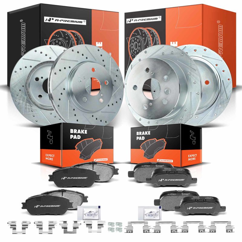 Front & Rear Drilled Rotors & Ceramic Brake Pads for Toyota Camry Avalon Solara