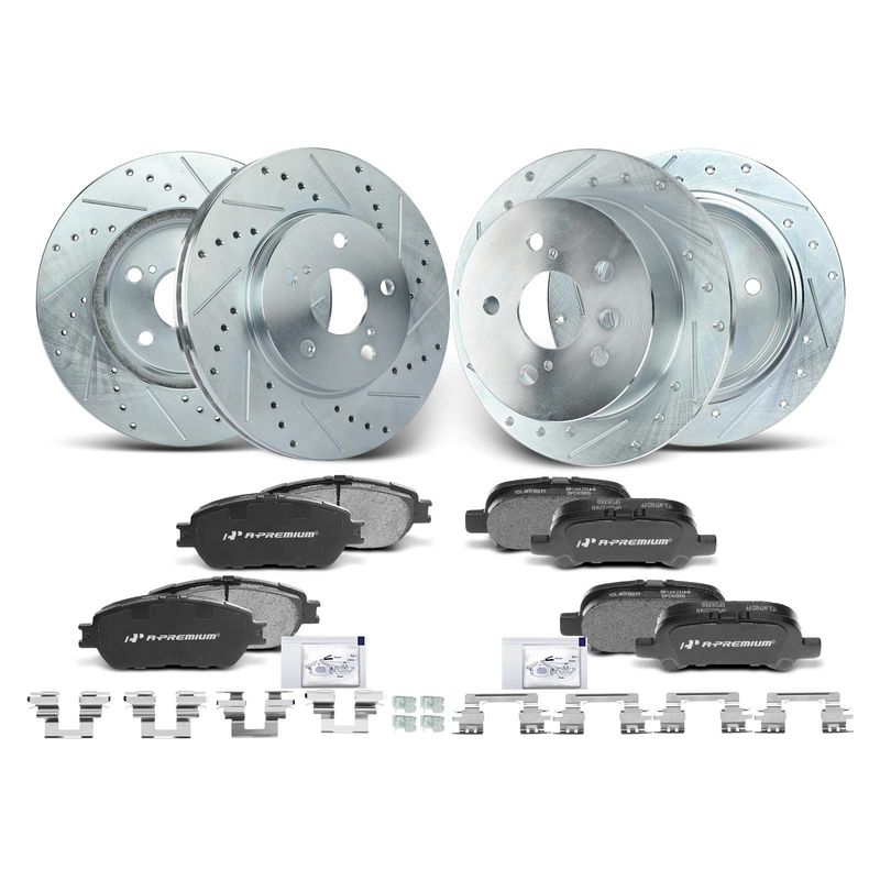 Front & Rear Drilled Rotors & Ceramic Brake Pads for Toyota Camry Avalon Solara