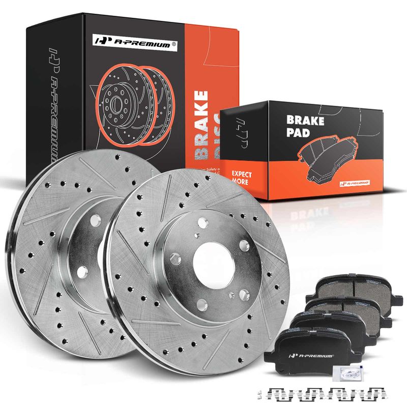 Front Drilled Rotors & Ceramic Brake Pads for Lexus ES300 99-01 Toyota Avalon