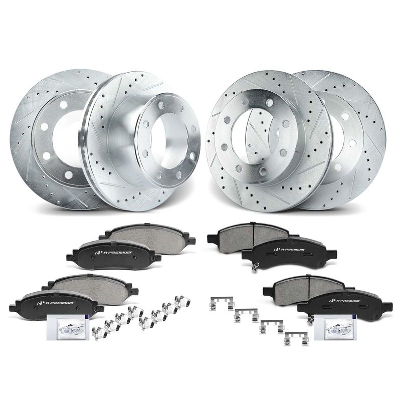 Front & Rear Drilled Rotors & Ceramic Brake Pads for Ford F-250 F-350 Super Duty