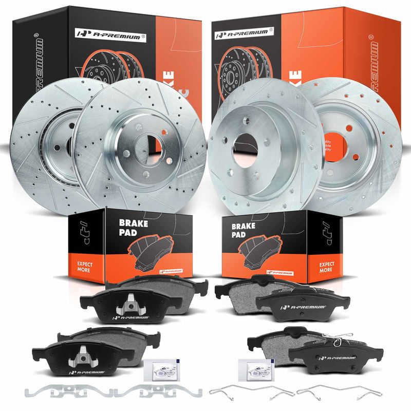 Front & Rear Drilled Rotors & Ceramic Brake Pads for Ford Escape Transit Connect