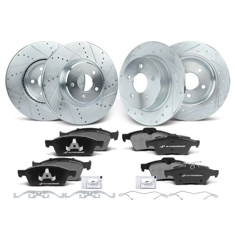 Front & Rear Drilled Rotors & Ceramic Brake Pads for Ford Escape Transit Connect