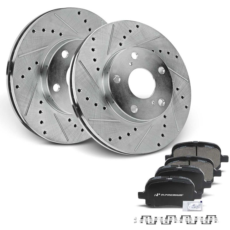 Front Drilled Rotors & Ceramic Brake Pads for Lexus ES300 99-01 Toyota Avalon