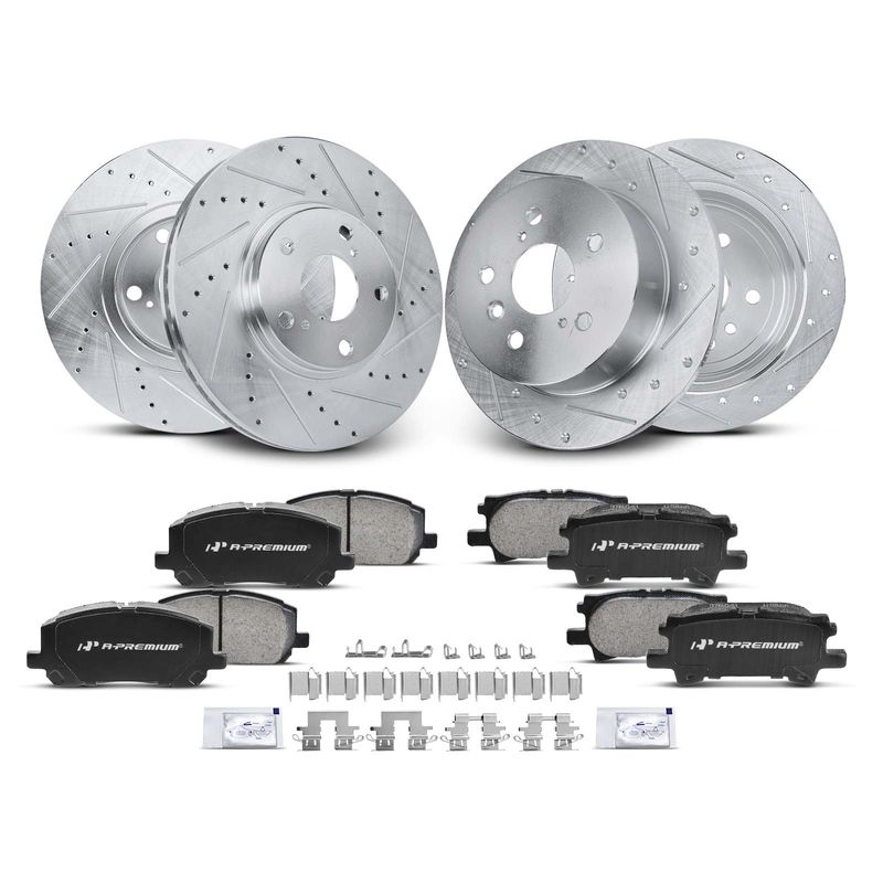 Front & Rear Drilled Rotors & Ceramic Brake Pads for Toyota Highlander 2004-2007