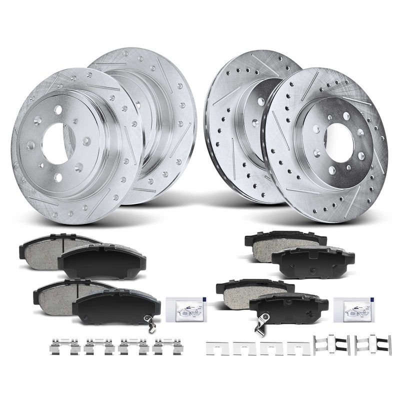 Front & Rear Drilled Rotors & Ceramic Brake Pads for Honda Civic Acura Integra