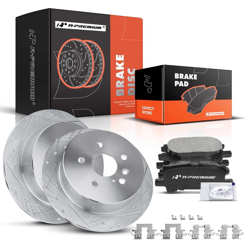 Rear Drilled Rotors & Ceramic Brake Pads for Lexus RX330 RX350 Toyota Highlander