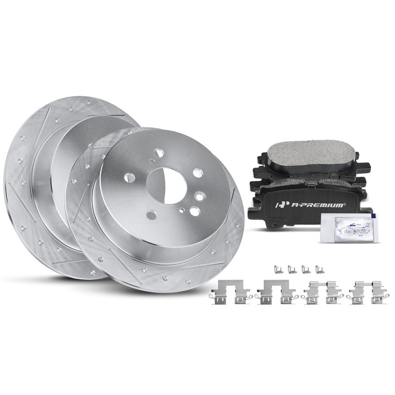 Rear Drilled Rotors & Ceramic Brake Pads for Lexus RX330 RX350 Toyota Highlander
