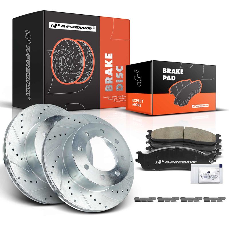 Front Drilled Rotors & Ceramic Brake Pads for Dodge Ram 1500 2500 3500