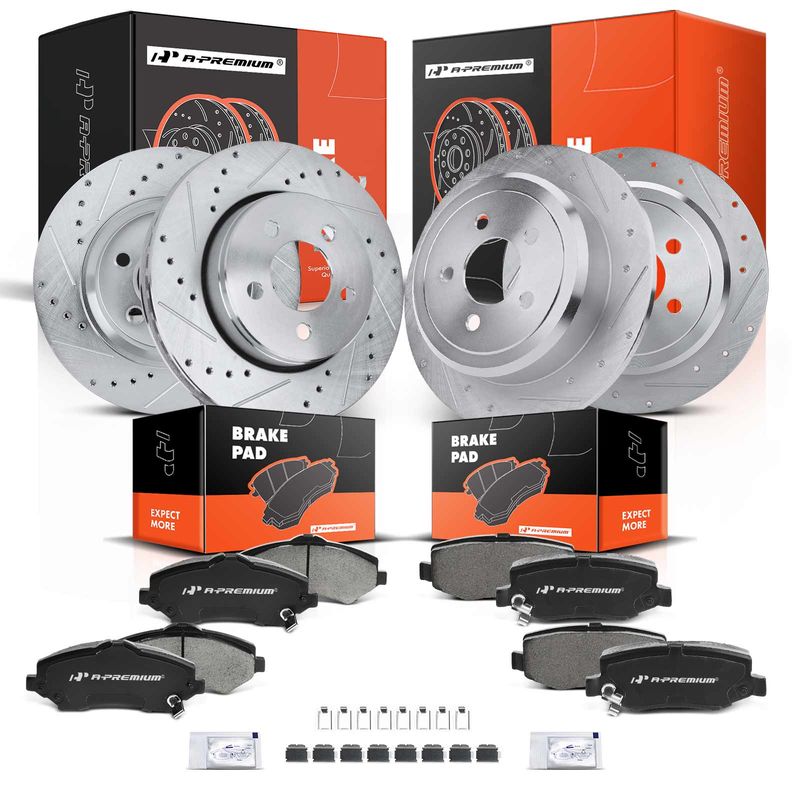 Front & Rear Drilled Rotors & Ceramic Brake Pads for Jeep Liberty Dodge Nitro