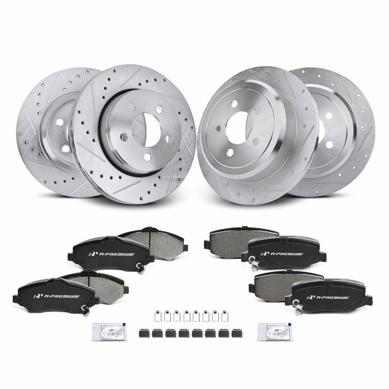 Front & Rear Drilled Rotors & Ceramic Brake Pads for Jeep Liberty Dodge Nitro