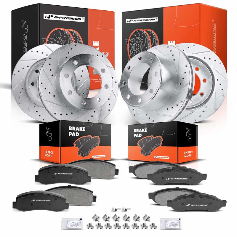 Front & Rear Drilled Rotors & Ceramic Brake Pads for Ford F-250 Super Duty 08-12