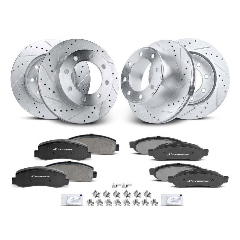Front & Rear Drilled Rotors & Ceramic Brake Pads for Ford F-250 Super Duty 08-12