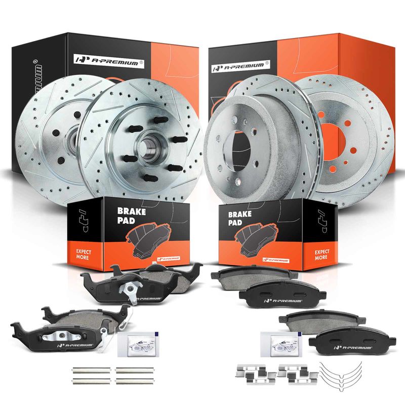 Front & Rear Drilled Rotors & Ceramic Brake Pads for Ford F-150 Lincoln