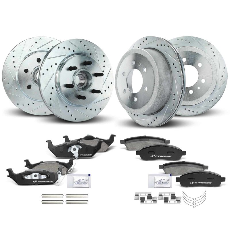 Front & Rear Drilled Rotors & Ceramic Brake Pads for Ford F-150 Lincoln