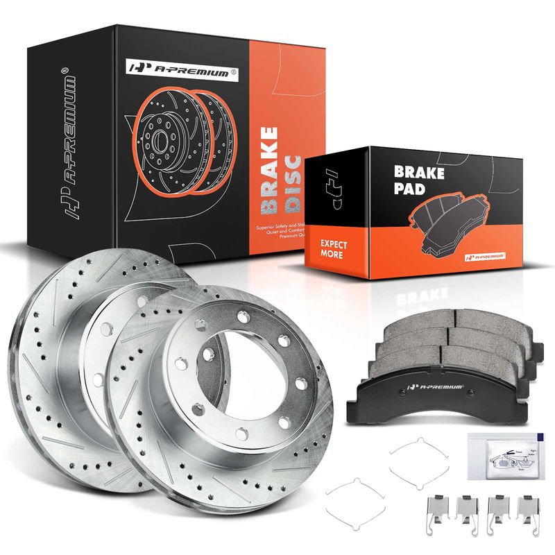 Front Drilled Rotors & Ceramic Brake Pads for Ford Excursion F-250 Super Duty