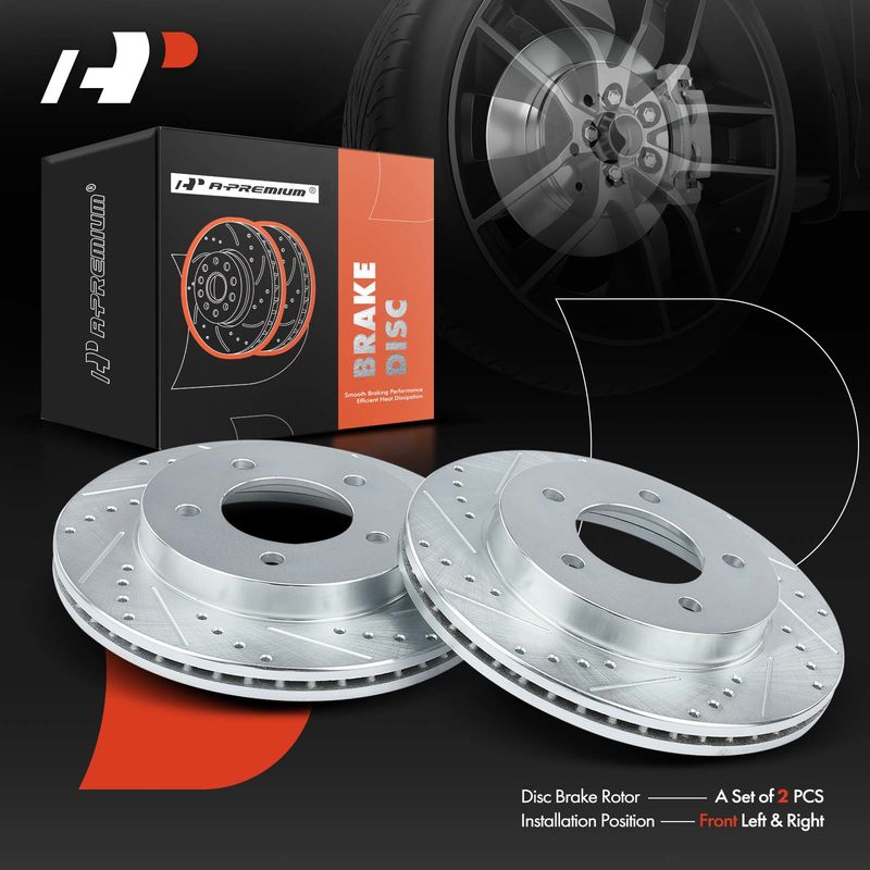 Front Drilled Brake Rotors for Ford F-150 1997-2004 4WD with 5-Lug