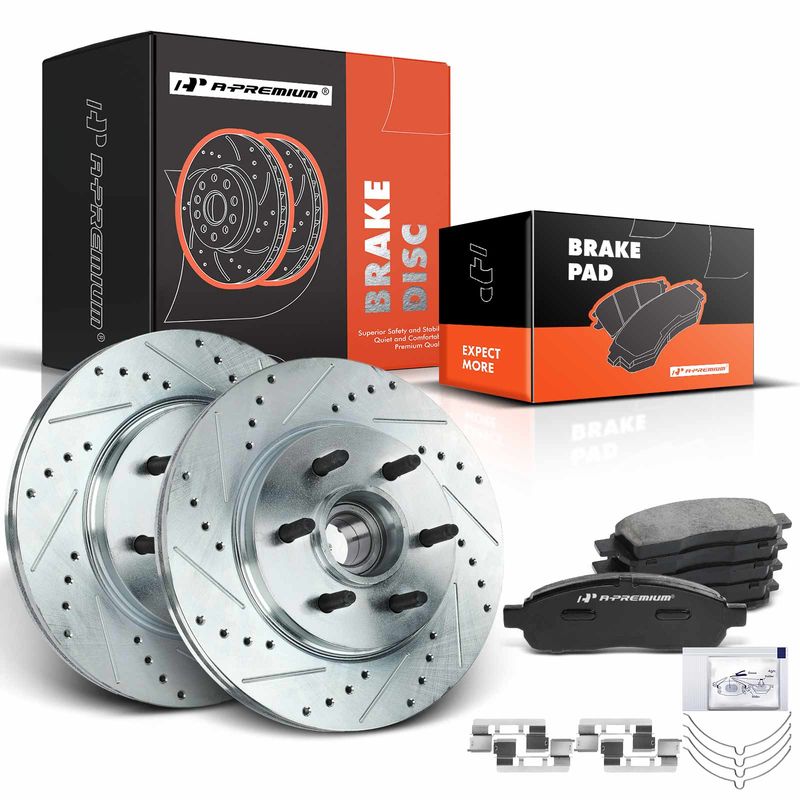 Front Drilled Rotors & Ceramic Brake Pads for Ford F-150 Lincoln Mark LT 04-08