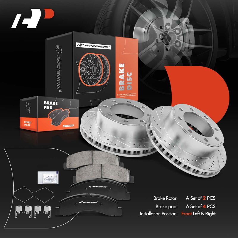 Front Drilled Rotors & Ceramic Brake Pads for Ford Excursion F-250 Super Duty