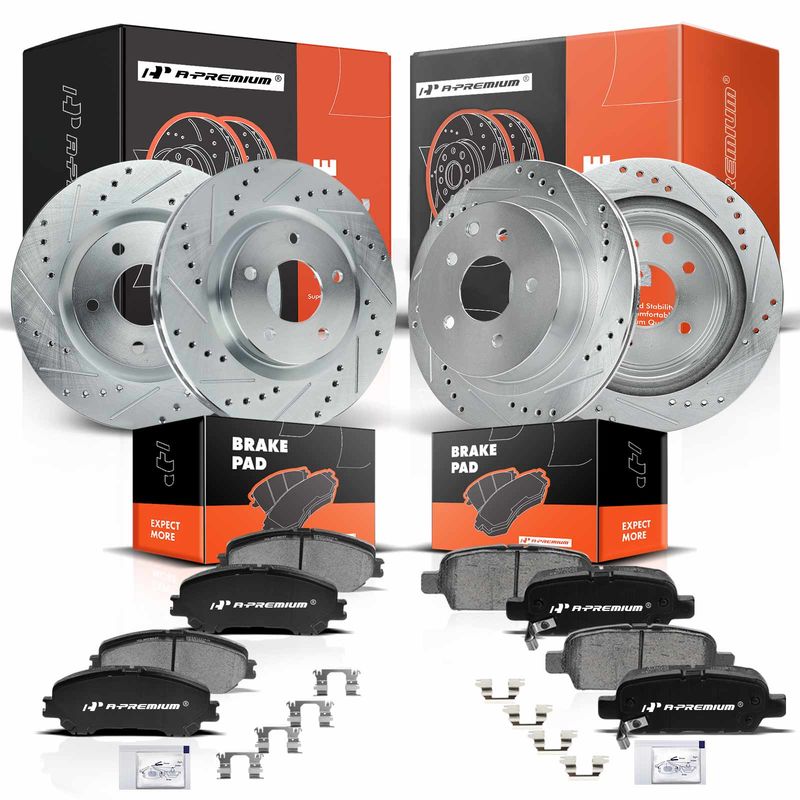 Front & Rear Drilled Rotors & Ceramic Brake Pads for Nissan Rogue 2008-2013