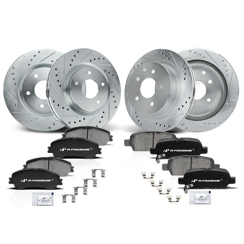 Front & Rear Drilled Rotors & Ceramic Brake Pads for Nissan Rogue 2008-2013