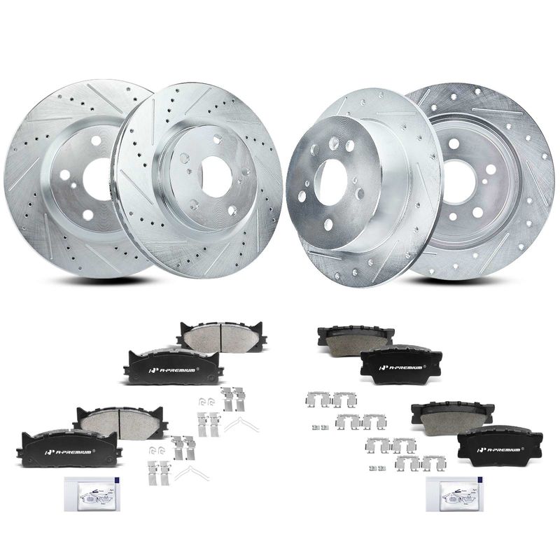 Front & Rear Drilled Rotors & Ceramic Brake Pads for Toyota Avalon Lexus ES300h