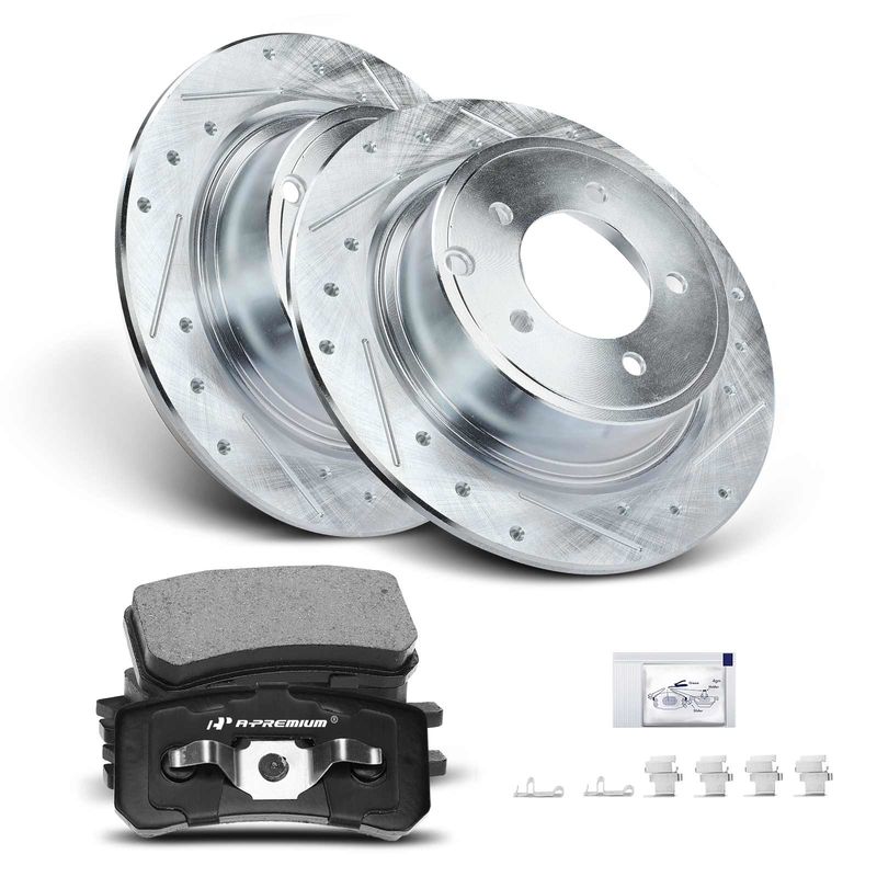 Rear Drilled Rotors & Ceramic Brake Pads for Chrysler 200 Dodge Jeep Mitsubishi