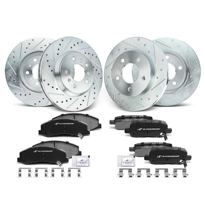 Front & Rear Drilled Rotors & Ceramic Brake Pads for Chevrolet Impala 2011-2013