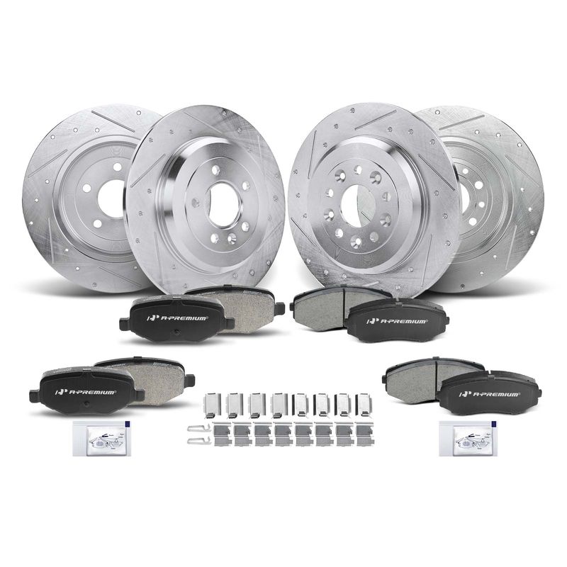 Front & Rear Drilled Rotors & Ceramic Brake Pads for Ford Edge not fit HD Brakes