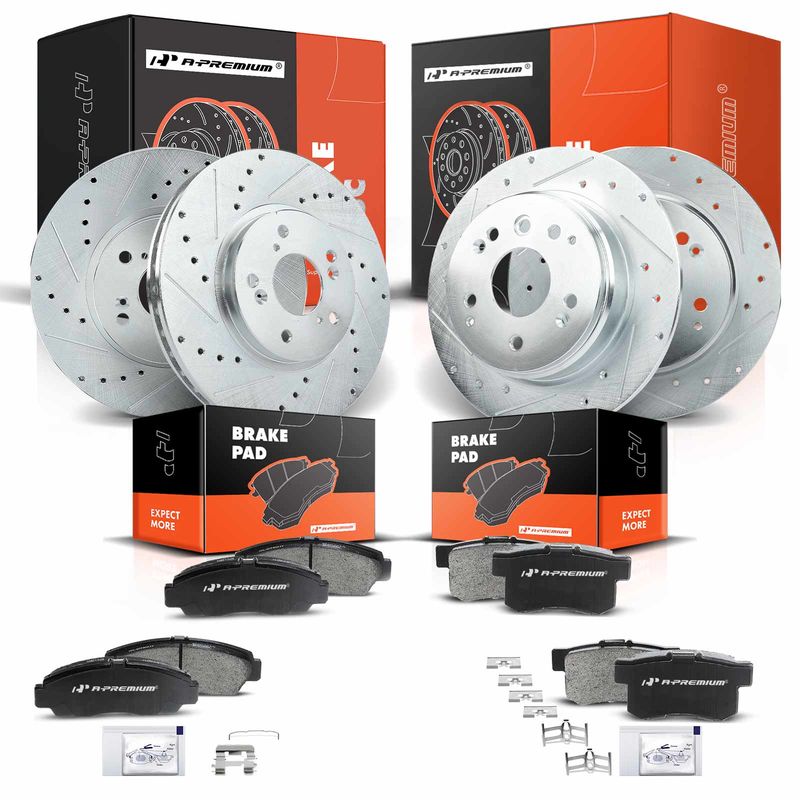 Front & Rear Drilled Rotors & Ceramic Brake Pads for Acura TL 2004-2008