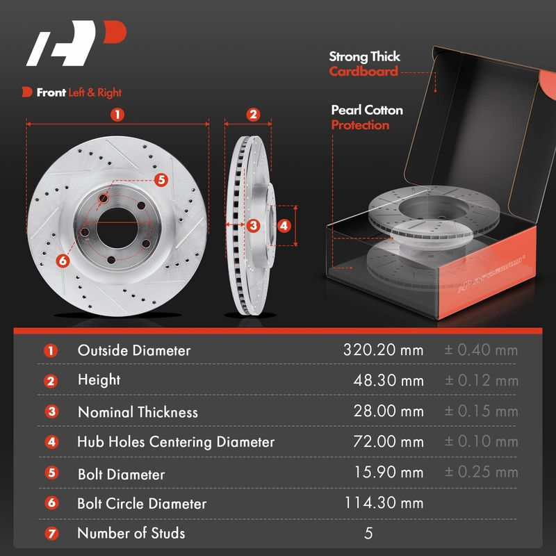 Front & Rear Drilled Rotors & Ceramic Pads for Ford Edge with std. Duty Brakes