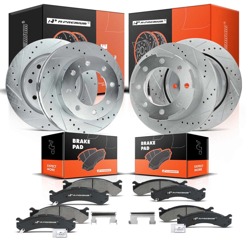Front & Rear Drilled Rotors & Ceramic Brake Pads for GMC Sierra 3500 Chevrolet