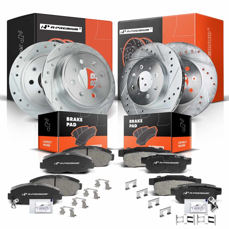 Front & Rear Drilled Rotors & Ceramic Brake Pads for Honda Civic Si 99-00 Coupe
