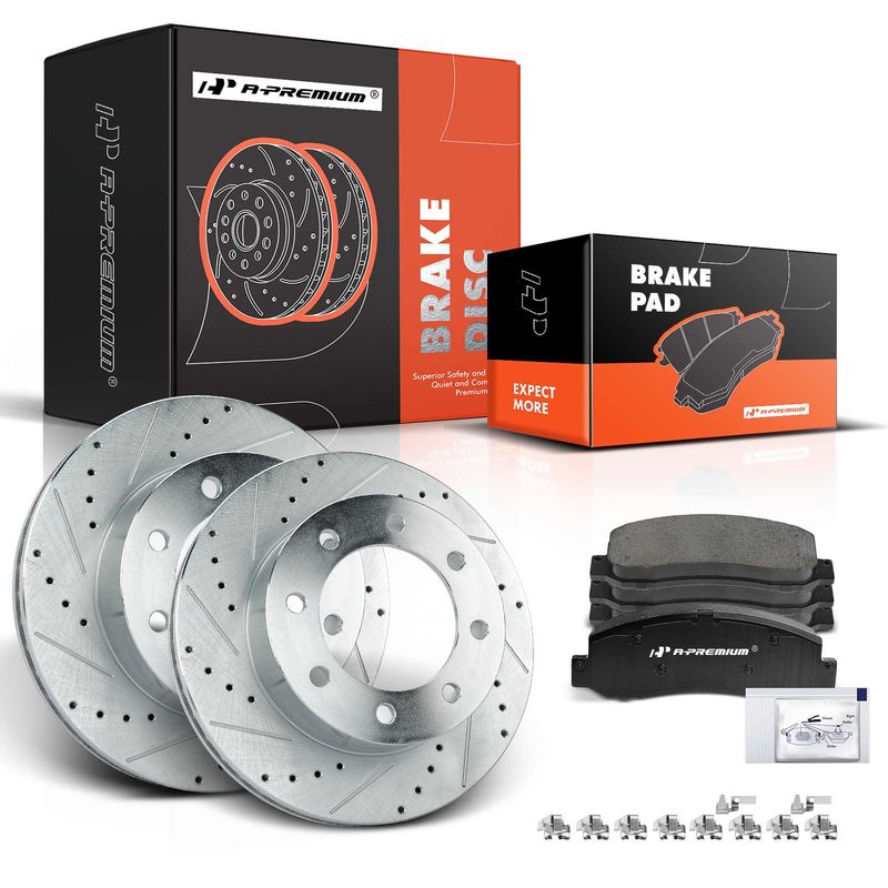 Front Drilled Rotors & Ceramic Brake Pads for Ford F-250 F-350 Super Duty 4WD AWD