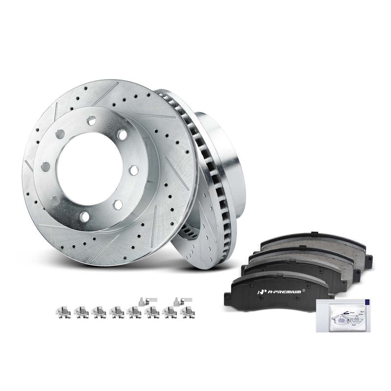 Front Drilled Rotors & Ceramic Brake Pads for Ford F-250 F-350 Super Duty 4WD AWD